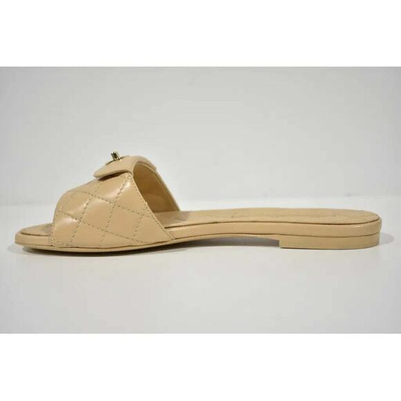 Chanel REV Beige Turnlock Quilted Gold CC Logo Mules Slide Sandal Flop Flat 39 - Picture 9 of 12